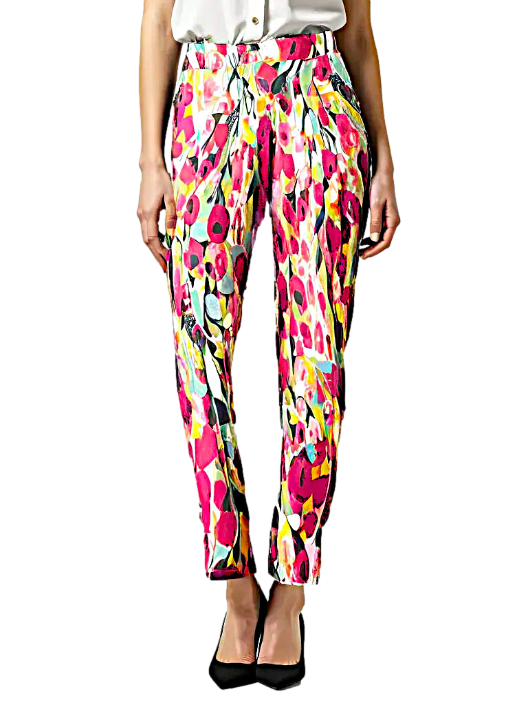 Krazy Larry Women's Pull on Ankle Pants - Pink Watercolor