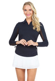 Ibkul Women's Adjustable Long Sleeve Zip Polo